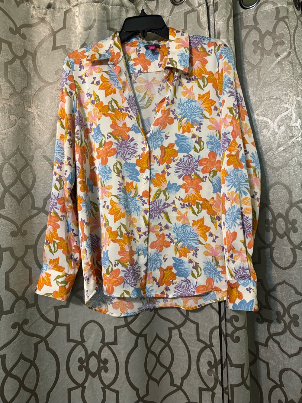 Vince Camuto White Button-Down Shirt with Orange, Blue & Purple Floral Print